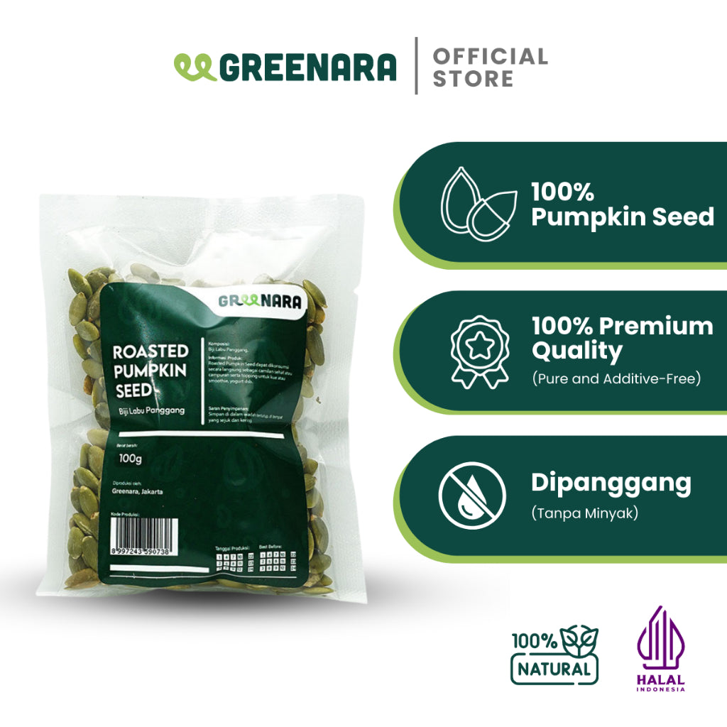 Greenara Natural Roasted Pumpkin Seed 100gr / Biji Labu Panggang Original (Tanpa Perasa)