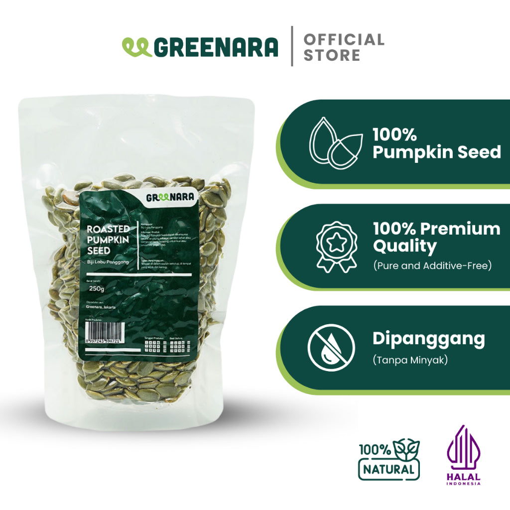 Greenara Natural Roasted Pumpkin Seed 250gr / Biji Labu Panggang Original (Tanpa Perasa)