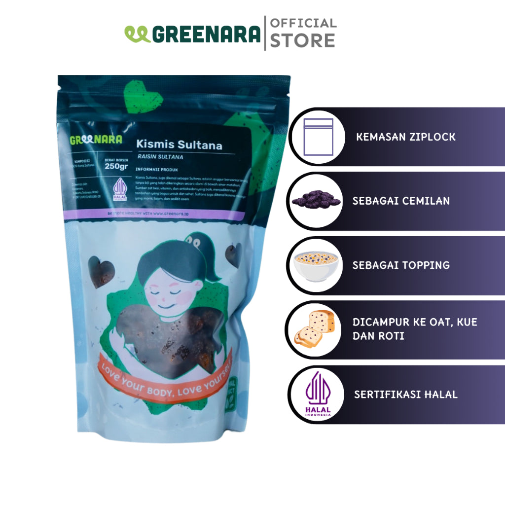 Greenara Kismis Hitam Sultana 250gr / Kismis Hitam Sultana