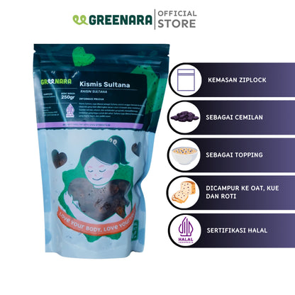 Greenara Kismis Hitam Sultana 250gr / Kismis Hitam Sultana