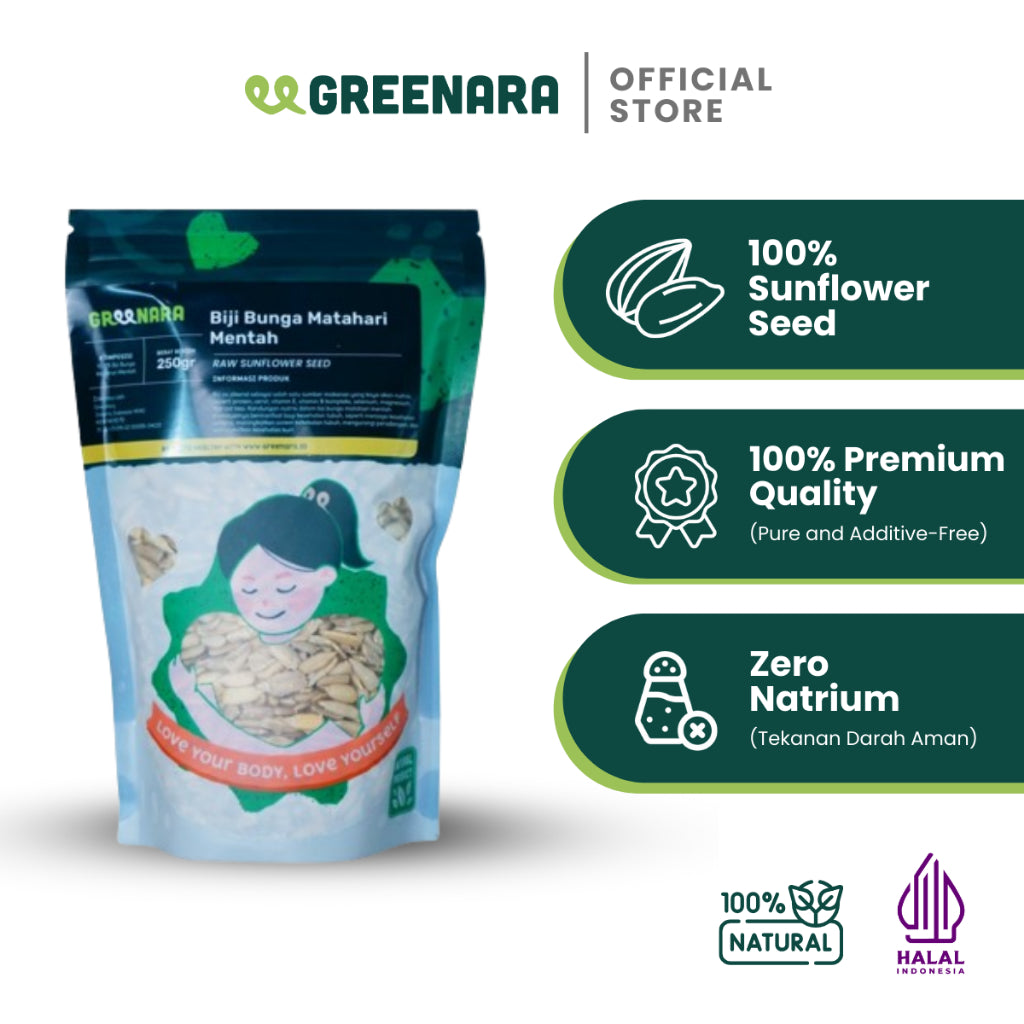 Greenara Kuaci Kupas Mentah 250gr / Biji Bunga Matahari Mentah