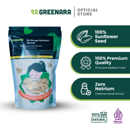 Greenara Kuaci Kupas Mentah 250gr / Biji Bunga Matahari Mentah