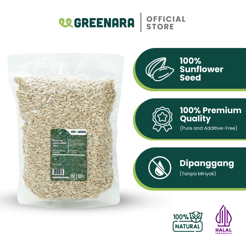 Greenara Natural Roasted Sunflower Seed 1Kg / Kuaci Kupas Panggang / Camilan Sehat