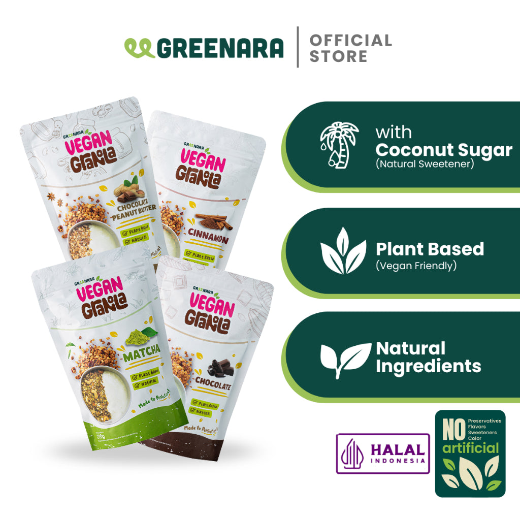 Greenara Vegan Granola / Camilan Sehat (160-180kkal/saji)