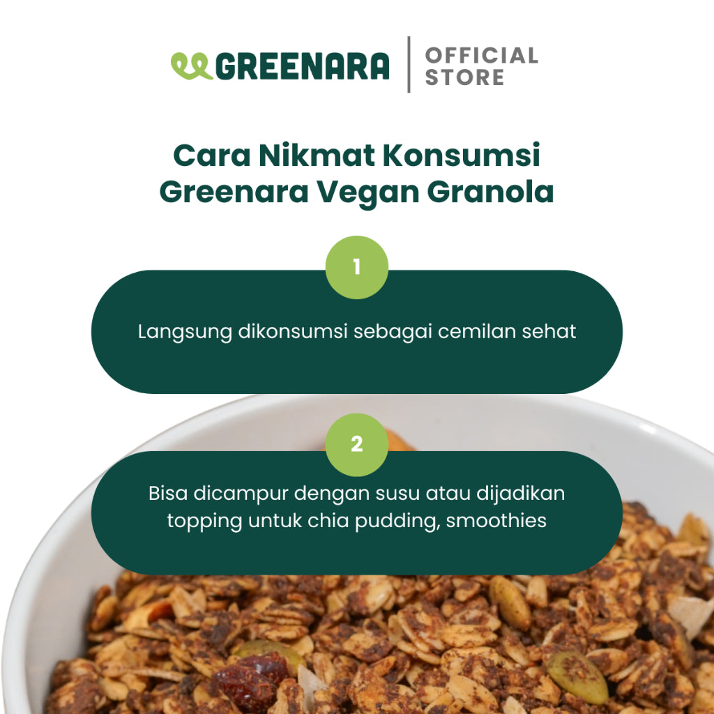 Greenara Vegan Granola / Camilan Sehat (160-180kkal/saji)